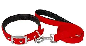 Smarty Pet and Stylish Padded Nylon Dog Collar and Leash Set, Red, 1 Inch