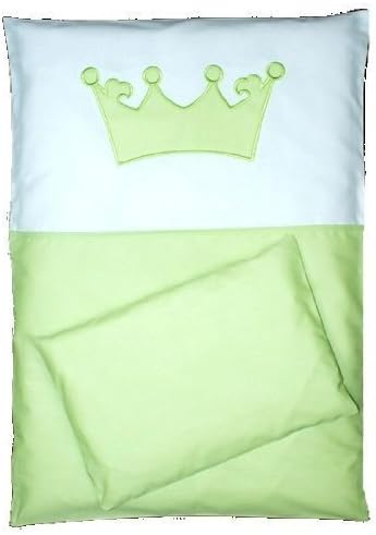 Baby Bedding Set 4 psc. Crown green, for cot bed 70x140cm , bedlinnen 100x135+40x60cm, bumper, canopy (mosquito)