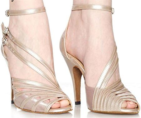 Byjia Dance Shoes Women'S Salsa Tango Latin High Heel Ballroom Soft Bottom Leather Suede Ankle Strap Buckle Classical Sandals Apricot Color C 39
