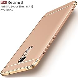 WOW Imagine 3 in 1 Case [ Anti Slip ] Super Slim [Hard] Hybrid PC All Angle Protection Lightweight Matte Hard Back Case Cover for XIAOMI MI REDMI 5 (March 2018 Launch) - Metallic Gold