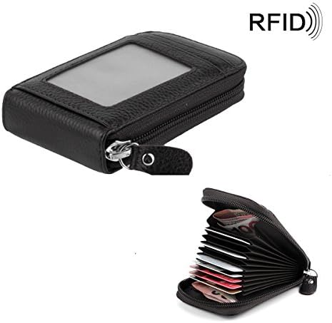 La Desire Zipper Credit Card Holder Case RFID Blocking Leather Travel Wallet for Womens (Black)