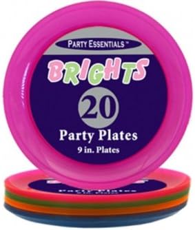 Party Essentials Colorful Hard Plastic 9 inch Party Plates - Pack of 20