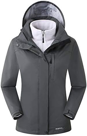 Eono Essentials Women's 3-in-1 Jacket with Fixed Hood |Waterproof|Windbreaker|Inner Fleece Jacket