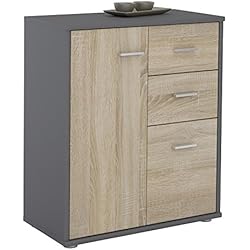 IDIMEX Buffet Remy, Commode Meuble de Rangement avec 2 tiroirs et 2 Portes, en mélaminé Gris Mat et décor chêne Sonoma