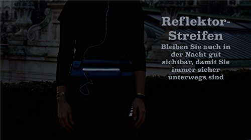 Laufgürtel Esportista (wasserabweisend & verstellbar) für Handy, Smartphone (6 Zoll), Schlüssel, Geld – Hüfttasche mit Reißverschluss, Kopfhörerausgang und Flaschenhalter (Trinkgurt) – Farbe blau - 5