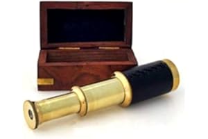 SARA INTERNATIONAL 6 Handheld Brass Telescope with Wooden Box - Pirate Navigation Bombay Jewel