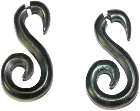Wooden Earrings fake stretchers plugs suit regular pierced ear long spiral with silver wire 1 Pair