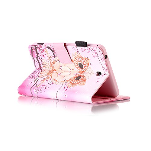 Für Samsung Galaxy Tab 4 7.0 Zoll SM-T230 Leder Tasche Hülle,Für Samsung Galaxy Tab 4 7.0 Zoll SM-T230 Leichter Wallet Kickstand Hülle,Herzzer Mode Hübsch [Rosa Eule Gedruckt] Shockproof Kratzfest PU leder Mappen Geldbeutel Folio Abdeckung mit Karte Bargeld Schlitz Weiche TPU Innere Kasten Hülle Case für Samsung Galaxy Tab 4 7.0 Zoll SM-T230 + 1 x Frei Rosa Handy Halterung Ständer + 1 x Frei Rosa Stift Stylus - 6