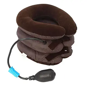 GHK H68 Inflatable Cervical Neck Traction Pillow Adjustable Portable & Compact Three Layer Neck & Shoulder Pain Relief Massager, Brown