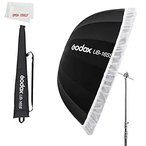 Godox UB-165S, 65 inch/165cm, Parabolic, Black Reflective Umbrella Studio Light Umbrella with Black Silver Diffuser, Without White Cover Cloth