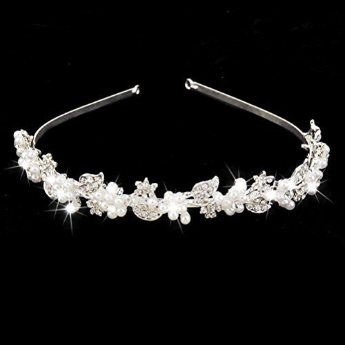Tinksky Hochzeit Braut Strass Haarreifen mit Pearl verziert Tiara Haar Haarspangen Silber Haar Schleife - 2