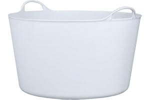 RED HOG Contenedor Cubo Cesta Flexible Flexi Multifuncional, Establo, Jardín, Garaje, Alimentación de Animales, Mezcla, Almacenamiento, Riego, Lavado, Resistencia 120 kg, 55x35x44,5cm 55L Blanco