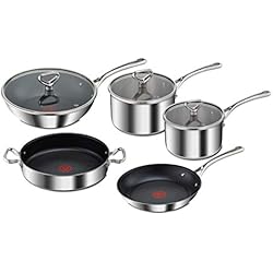 Tefal Batterie De Cuisine Poêles et Casseroles Reserve Collection 5 pièces INOX Tous Feux Dont Induction E475S544, Gris