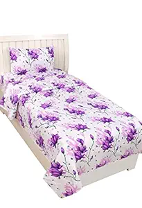 la amour Glace Cotton 144 Tc Pack of 1 Single Bed Sheets with 1 Pillow Cover| Bed Sheet Size-150 X 225 cm| Pillow Size-43X73 cm | White & Purple