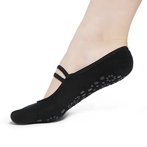 Yolev Yoga Pilates Socken mit Gummibänder und ABS Gummipunkte,anti-rutsch für Damen( Größe:EU35-40) - 4