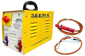 SEEMA portable single phase AC ARC welding machine | Transformer Based | 200 Amps | 16 kg Weight | Yellow Colour | 1 Unit Machine With Electrode Holder and Earth Cable | Mild Steel Body | 1 Year Warranty