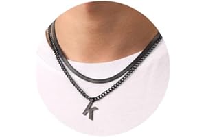 Esmoly Kette Herren Kette mit Buchstaben A-Z Silber Gold Schwarz Buchstaben Kette Edelstahl Anhänger Halsketten Doppelkette Necklace Men 18+20 Inches Geburtstage Geschenke für Männer Junge