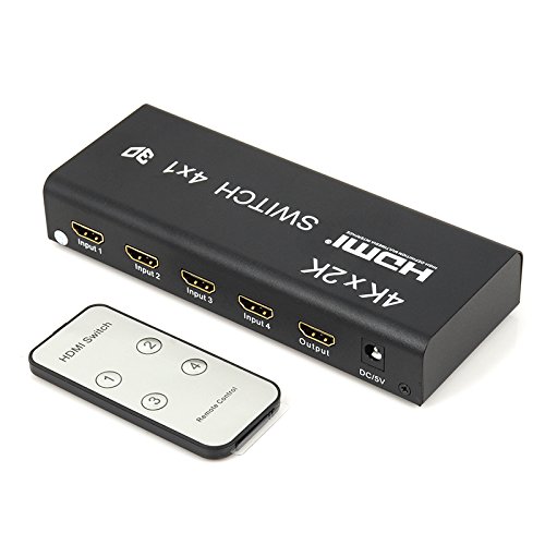 ekobuy® 4 Port HDMI Switch mit Fernbedienung und optische Toslink, Switcher 4 Port, vergoldete Stecker, 3D 4 K Unterstützung, 5.1 Audio Unterstützung HDMI V1.4b für HDTV, PS3, PS4, Xbox One, 360, Bluray Player, DVD-Player etc. (4Port Powered) - 2