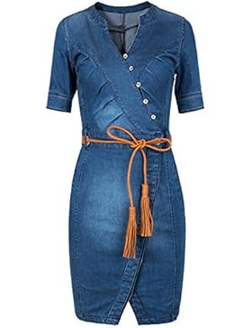 Scothen Damen Jeans skirt Frauen Langarm Slim Denim Jeans Party Minikleid Jeans bluse Frühling Sommer Elegant...