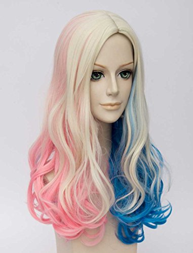 Tsnomore Rosa und Blau gemischt 2 tonte langes lockiges Suicide Squad Harley Quinn Perücke - 3