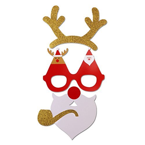 UEETEK Weihnachten Photobooth Requisiten 8ST DIY-Kit für Party liefert mit Brille Schnurrbart Hirsch Horn Weihnachtsmütze - 6