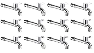 Redcroc Oreo Series Stainless Steel Brass Chrome Finish Disc Foam Long Body Bib Cock Tap with Heavy Mirror Polished Wall Flange (Standard; Silver) - Pack of 12