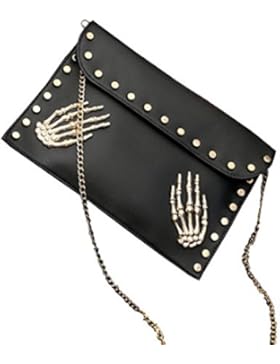 Aelegant Damen Kette Umhängetasche Niet hand skelett PU Leder Schultertasche Handtasche Messanger