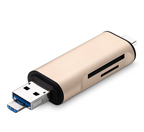 Jelly Comb USB3.0 SD TF Kartenleser mit Adapter 3-in-1 USB-A / Micro USB / USB-C Typ-C, SuperSpeed Memory Card Reader USB Kartenlesegerät für Micro SD/SDXC TF Kartee, Gold - 2