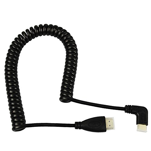 COM-FOUR® Mini HDMI Stecker links gewinkelt auf HDMI Stecker gerade Spiralkabel vergoldet schwarz - 1 Stück