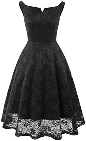YiLianDaD Floral Lace Sleeveless Boat Neck Dress for Women