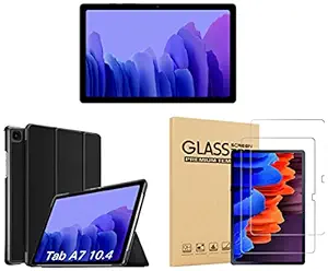 Samsung Galaxy Tab A7 26.31 cm (10.4 inch), Slim Metal Body, Quad Speakers with Dolby Atmos, RAM 3 GB, ROM 32 GB Expandable, Wi-Fi+4G, Grey + 1 Cover + 2 Pack Tempered
