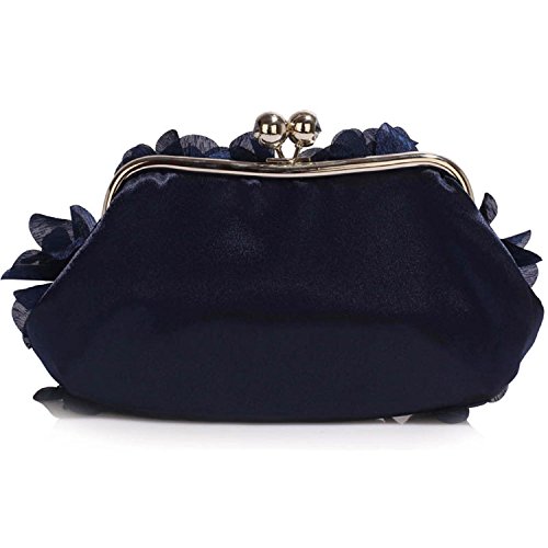 Zarla New Floral Ladies Clutch Bag Women Evening Party Prom Bridal Diamante Baguette (Navy Flower)