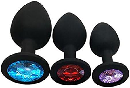 Wanghong A-d-u-l-t Plug toys Set, 3pcs Small to Big Set Silicone Jeweled A-n-a-l Bu-tt Plugs A-n-a-l Trainer Toys (Black)