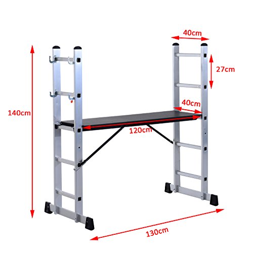 Homcom® 3 in 1 Alu Arbeitsgerüst Leitergerüst Kleingerüst Leiter Gerüst Mehrzweckleiter - 3
