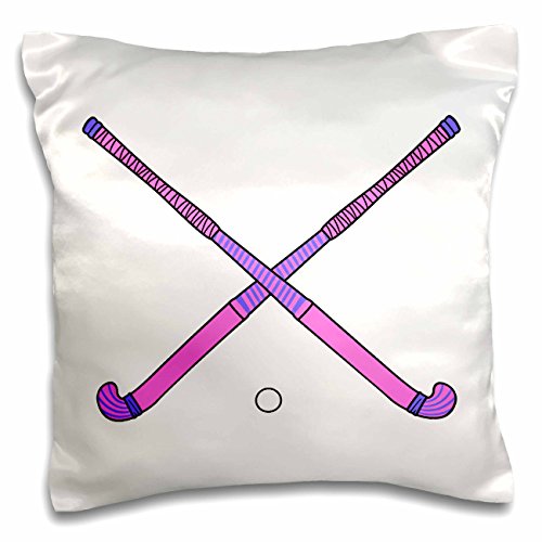 3dRose LLC. Girls Womens Field Hockey Cross Sticks Pink Purple Sports Design-Pillow Case, (pc_116322_1), Satin, White, 16 x 16 inch