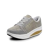 Tipo de cierre: Cordones Fuxitoggo Zapatos Estampados de Mujer Zapatillas de Deporte con Cordones de Suela de Rocker Casual (Color : Gris, tamaño : EU 38)