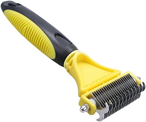 Pet Dematting Comb, QPAU Deshedding Brush Grooming Comb Remove Undercoat Hair Mats Great Tool for Dog Cat Rabbit and Horse Yellow