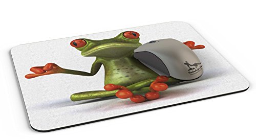 Mauspad / Mouse Pad aus Textil mit Rückseite aus Kautschuk rutschfest für alle Maustypen Motiv: 3D Comic Frosch beim Yoga/Meditation [ 01 ] - 2