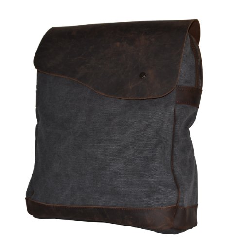 Canvas Leder Rucksack Backpack für Uni laptop Rucksack Reisetasche (dunkel grau) - 4