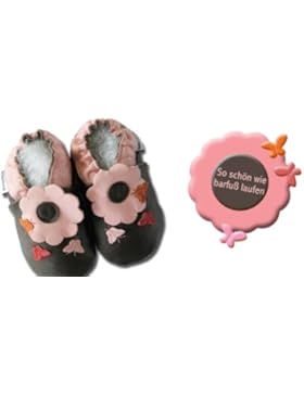 BabysLove Krabbelschuhe Gr. XL Blume Braun Babyschuhe Baby Krabbelpuschen Lauflernschuhe Leder