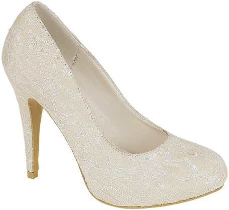 NEW IVORY LACE WEDDING BRIDAL HIGH HEEL PLATFORM COURT PUMP SHOES UK SIZES 3 - 8 (7 UK)