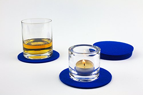 Handmade Glasuntersetzer rund 10cm 6er Set 100% Wollfilz edle natur Getränkeuntersetzer für Gläser Becher Tassen als Untersetzer auf Tisch, Bar mit Geschenk-Box (blau) - 5
