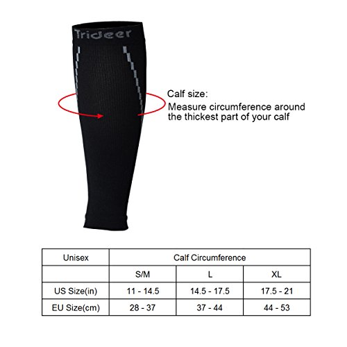 (Paar)Trideer Waden Kompression/Waden Kompressionsstrumpf/Wadenbandage/Fußlose Kompressionsstrümpfe sport ohne Fuss/Beinlinge Kompression/Calf Compression Sleeve/Compressport Socke Calf/Calf Kompressionsunterstützung/Hochwertige Kompression für Fußgelenk bis zur Wade unterstützt, Kompressionsbeinlinge, Base Layer Legwarmers, Calf Tube, Calf Guard, WÄHREND des Laufen Radfahren, Triathlon, Fitness, Athletik und für Flugreisen – für Läufer/Männer/Herren und Frauen/Damen(Schwarz) - 3