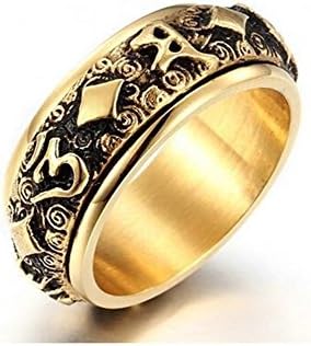 Jiedeng Jewelry Men's Ring Stainless Steel Ring with Mantra Retro Biker Gothic Punk Friendship Partner Ring for Men Gold Black Size T 1/2