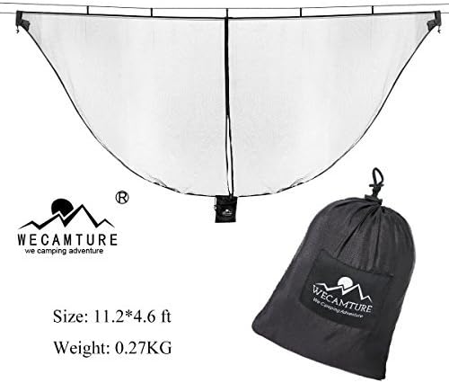Wecamture Hammock Bug Mosquito Net XL 11x4.6FT No-See-Ums Polyester Fabric for 360 Degree Protection Dual Sided Diagonal Zipper For Easy Access Fits All Hammocks