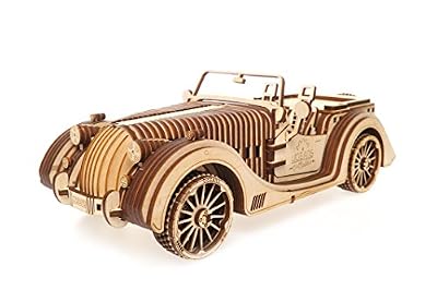 Ugears VM-01 Roadster – modèle en Bois 3D à Construire – pour Adultes et Enfants– Miniature Voiture Fonctionnante – en Contreplaque, Transmission Intégrée – Idée Cadeau pour Passionnés de Voitures