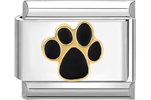 Quiges - Módulo de encanto de 9 mm estilo italiano con huellas de perro de acero inoxidable para pulseras italianas, ,9, Acero inoxidable, No es una piedra preciosa