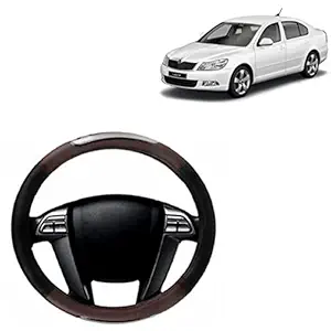 RD Universal Car Racing Steering Wheel Cover Compatible for Compatible for Skoda Laura (Brown, Black, Leatherite)