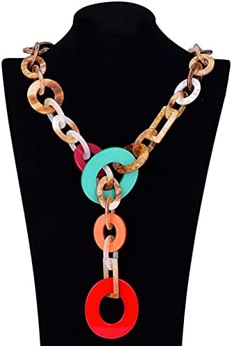 Eshion Jewelry Women's Vintage Long Fashion Necklace Exquisite Acrylic Circle Choker Statement Necklaces Suspension Collares Steampunk Collier Femme (Red)