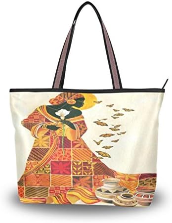 Yoshop Classic African Woman With Butterflies Top-quality Women Microfiber Handbag Tote Bag(Large Size)